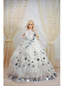 Amazing Ball Gown Dress For Quinceanera Doll With Sequin And Hand Made Flowers