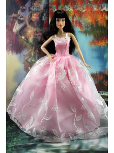 Beautiful Pink And Embroidery For Quinceanera Doll Dress