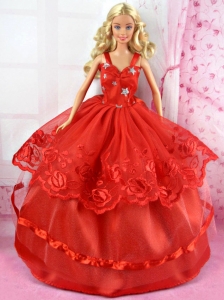 Beautiful Red Party Dress Tulle For Quinceanera Doll