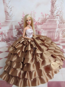 Elegant Ball Gown Ruffles Layers Brown Quinceanera Doll Dress