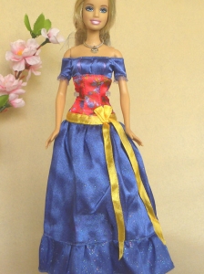 Elegant Blue Off The Shoulder Appliques Handmade Party Clothes Fashion Dress For Quinceanera Doll