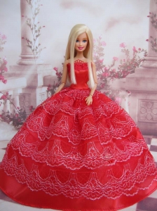 Exclusive Ball Gown Red Taffeta Quinceanera Doll Dress