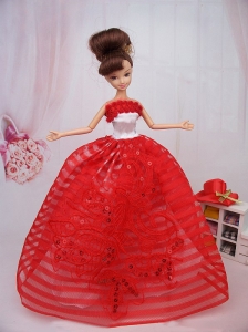 Hand Made Flowers Red Ball Gown Party Clothes Quinceanera Doll Dress