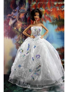 Perfect Embroidery And Sequin For White Holiday Dress To Quinceanera Doll