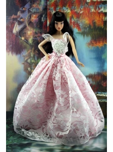Pink And White Lace Over Skirt To Quinceanera Doll Dress