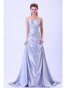 Custom Made For 2013 Prom / Evening Dress Silver A-line Ruched and Appliques With Brush Train