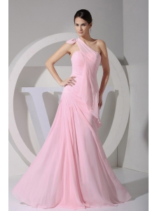 One Shoulder Pink Chiffon Floor-length 2013 Prom Dress