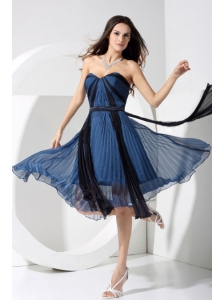 Pleat Blue and Black Sweetheart Neckline Tea-length Organza 2013 Prom Dress