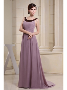 Scoop Mother Of The Bride Dress With Light Purple and Brush Train