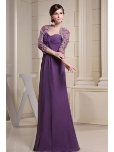 Simple Mother Of The Bride Dress With Ruch Purple Chiffon and Floor-length