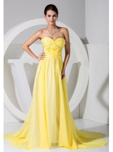 Yellow Chiffon Sweetheart Neckline Brush Train Prom Dress 2013
