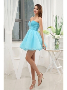 Beading A-Line Sweetheart Organza Mini-length Aqua Blue Prom Dress
