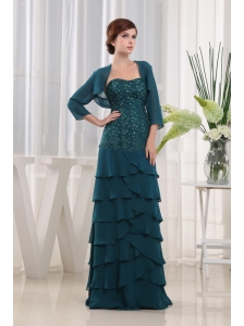 Beading Column Strapless Chiffon Floor-length Teal Mother Of The Bride Dress