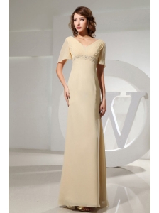 Champagne Mother Of The Bride Dress With Short Sleeves and Beading