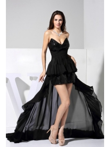High-low Sequin and Chiffon Black Sweetheart Neckline 2013 Prom Dress