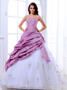 Lavender and White Quinceanera Dress Appliques and Pick-ups 2013  With Floor-length