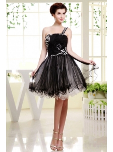 One Shoulder Mini-length Organza For Black Prom Dress