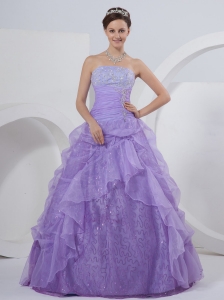 Pleat A-line Strapless Chiffon Lilac Floor-length Quinceanea Dress