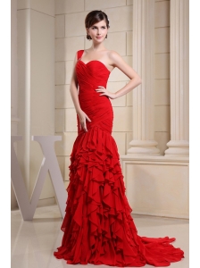Red Prom Dress With Ruch Decorate Bodice and Ruffles