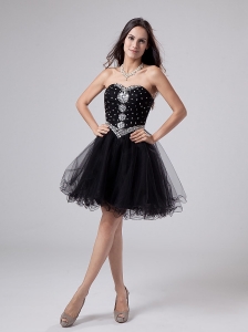 Beaded and Rhinestones Sweetheart Black Prom / Cocktail Dress mini-length For Club
