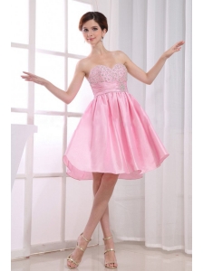 Beading Pink Sweetheart A-Line Taffeta Knee-length Prom Dress