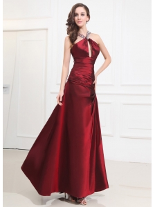 Beading Taffeta Prom Dress Halter A-Line Wine Red Floor-length