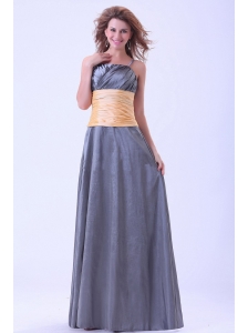 Dark Grey Bridemaid Dress With Ruching Spaghetti Straps Floor-length