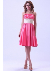 Hot Pink Bridemaid Dress With Ruching Knee-length Taffeta For Custom Made