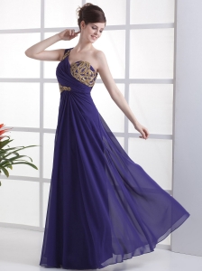 One Shoulder For Prom Dress With Beading Ruch and Floor-length