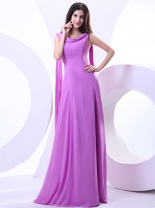 Watteau Train For Lavender Prom Dress With V-neck