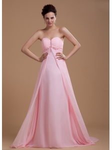Baby Pink Prom Dress With Sweetheart Beaded Court Train Chiffon