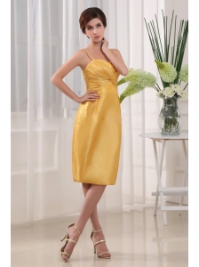 Column Straps Prom Dress Taffeta Knee-length Homecoming Yellow
