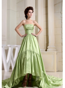 Custom Made Yellow Green Prom Celebrity Dress A-Line Strapless Court Train In 2013