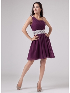 Dark Purple One Shoulder 2013 Prom Dress With Sash and Ruch Chiffon