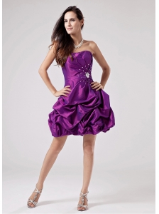 Luxurious Eggplant Purple 2013 Prom Cocktial Dress With Beaded Decorate and Ruch Strapless Taffeta