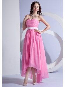 Pink Chiffon High-low Prom Dress For 2013 Sweetheart Neckline