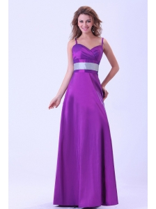 Purple Bridemaid Dress With Belt Spaghetti Straps Floor-length