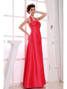 Red A-Line Floor-length Taffeta Party Halter 2013 Bridemaid Dress
