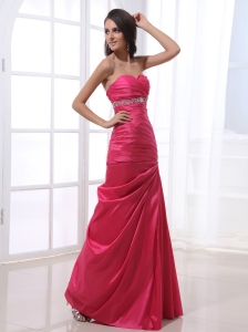 Ruched Bodice and Beading For Prom Dress With Hot Pink and Floor-length