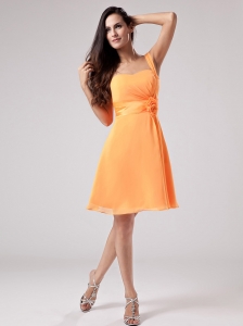 Simple Orange Red One Shoulder 2013 Bridesmaid Dress With Sash and Ruch Chiffon