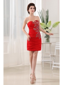 Appliques Sweetheart Chiffon Column Mini-length Red Prom Dress