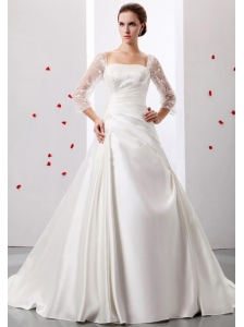 2013 A-line Square So Beautiful Wedding Dress With Ruch and Appliques Satin For Church
