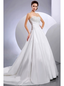 2013 New Arrival Wedding Dress With Appliques and Ruching A-line Chapel Train