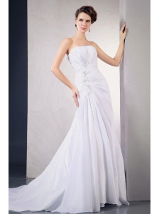 2013 Wedding Dress With Appliques and Beading Ruching Court Train