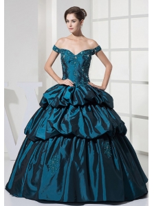 Appliques With Beading and Pick-ups Decorate Bodice Off The Shoulder Ball Gown Prom Dress For 2013 Floor-length