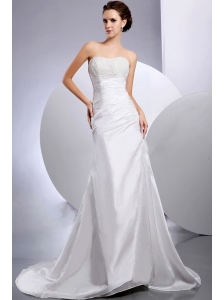 Elegant Wedding Dress With Beading and Ruching Court Train For Custom Made