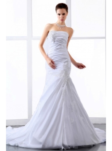 Fashionable 2013 Wedding Dress With Appliques and Ruching Court Train A-line For Custom Made