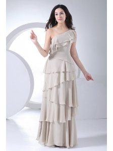 Ruffled Layers Decorate Bodice Grey Chiffon One Shoulder Floor-length 2013 Prom Dress