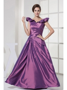 V-neck A-line Purple Taffeta 2013 Prom Dress Floor-length