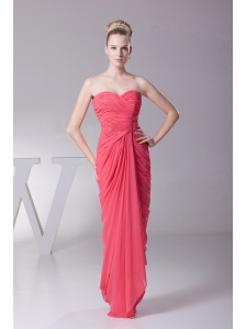 Coral Red Prom Dres With Chiffon Ruched Bodice and Sweetheart